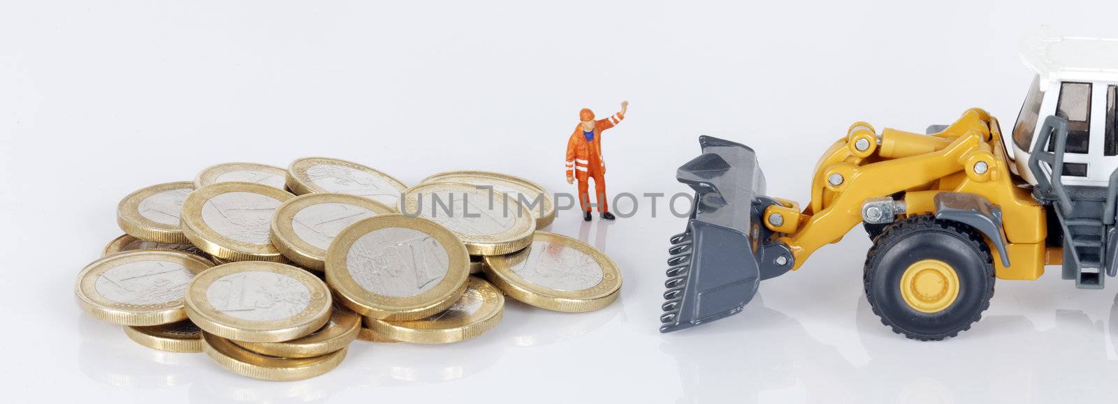 euro money coins with loader on white background 
