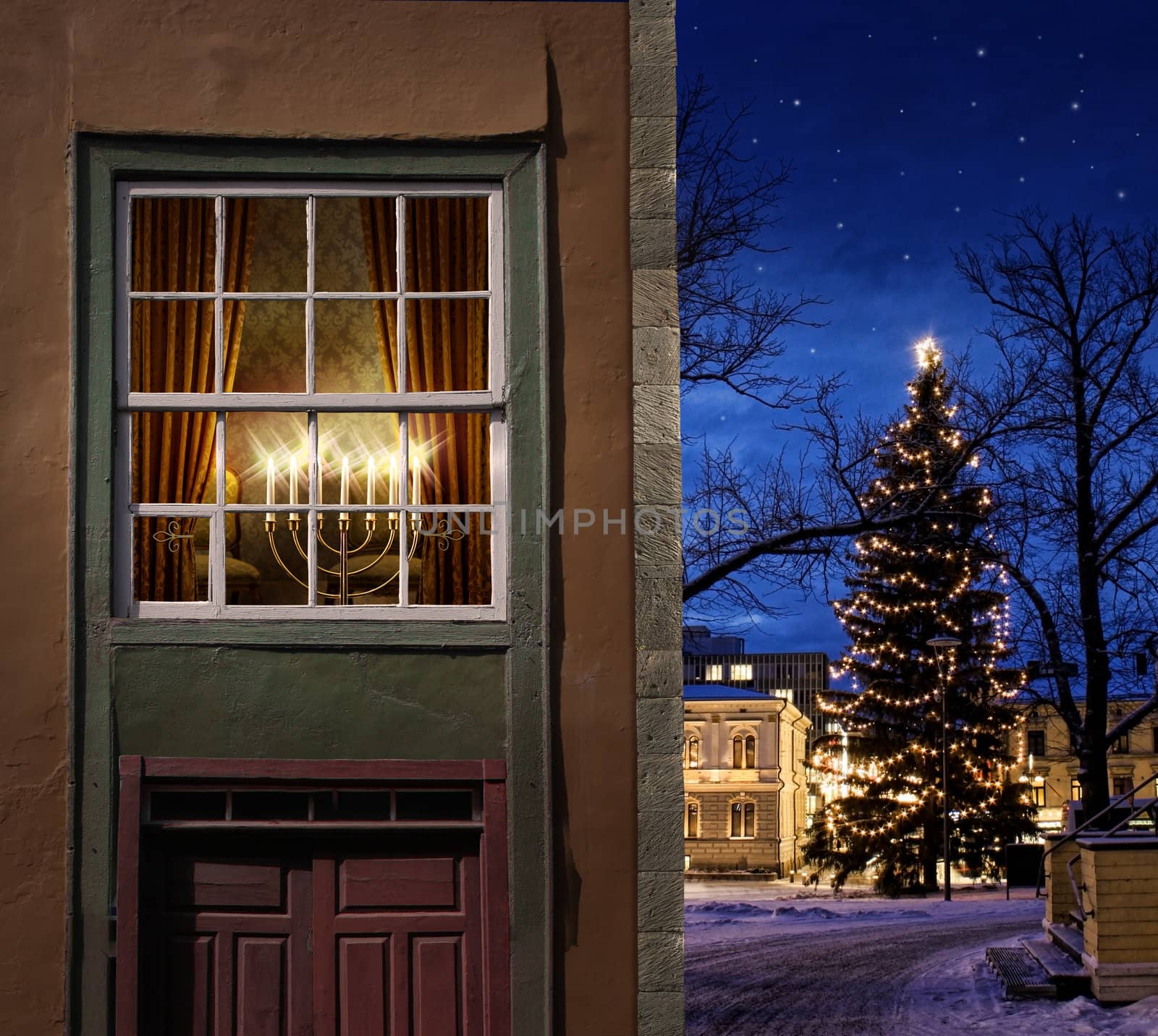 Christmas in snowy little town by anterovium