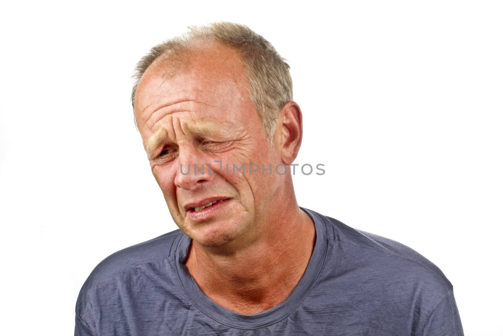 Sad man on a white background