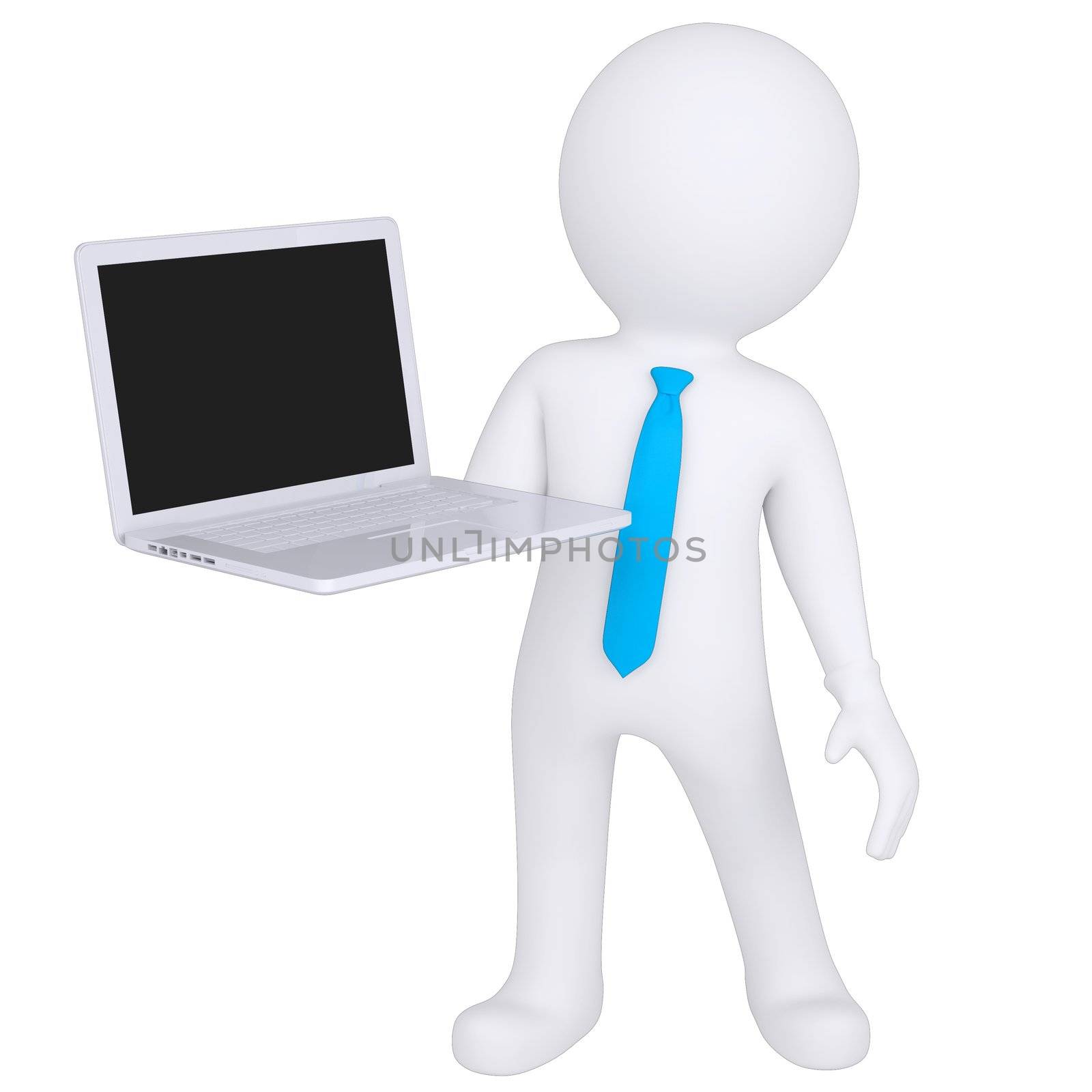 3d white man standing with a laptop by cherezoff