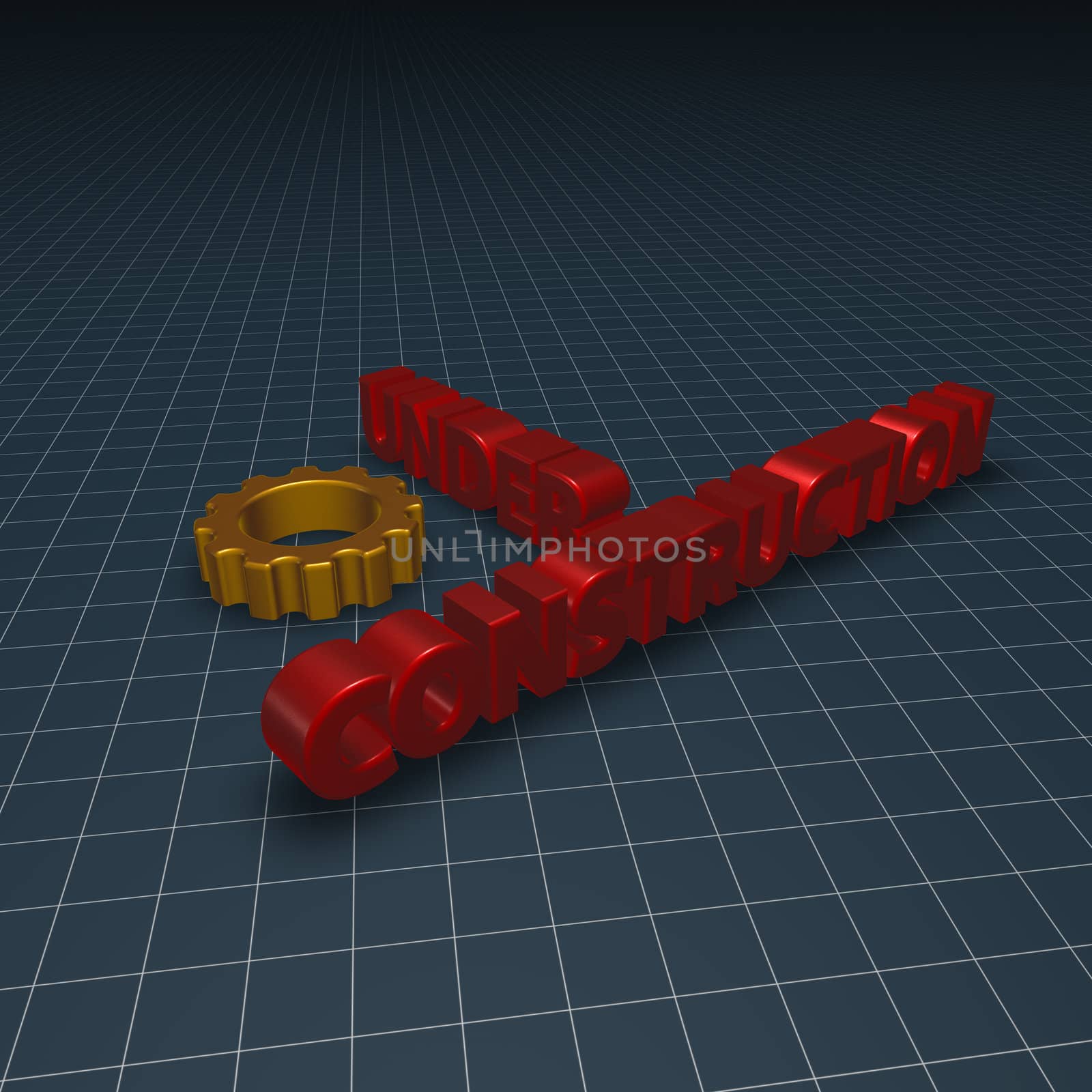 under construction text and gear wheel - 3d illustration