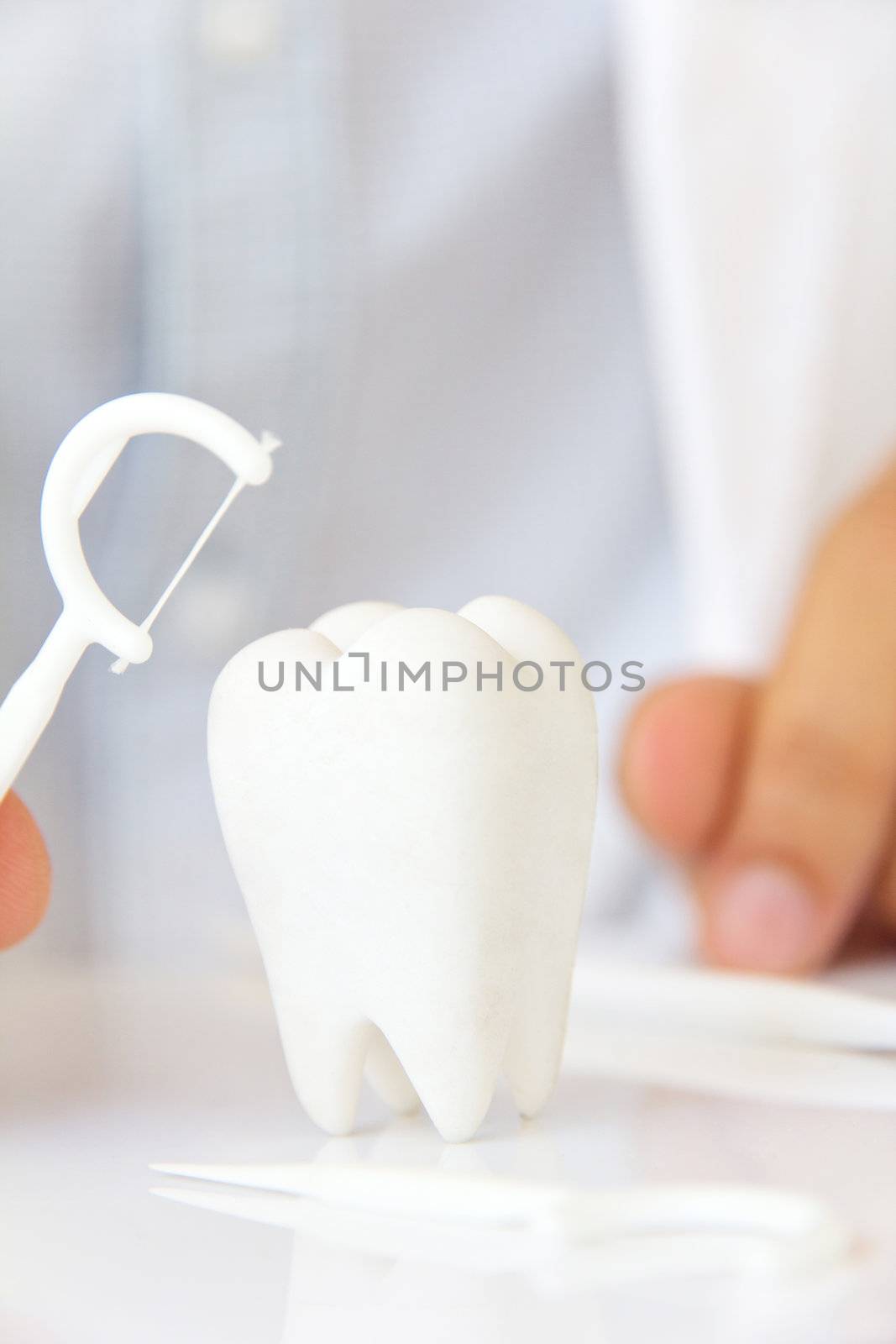 dentist holding dental floss with molar by ponsulak
