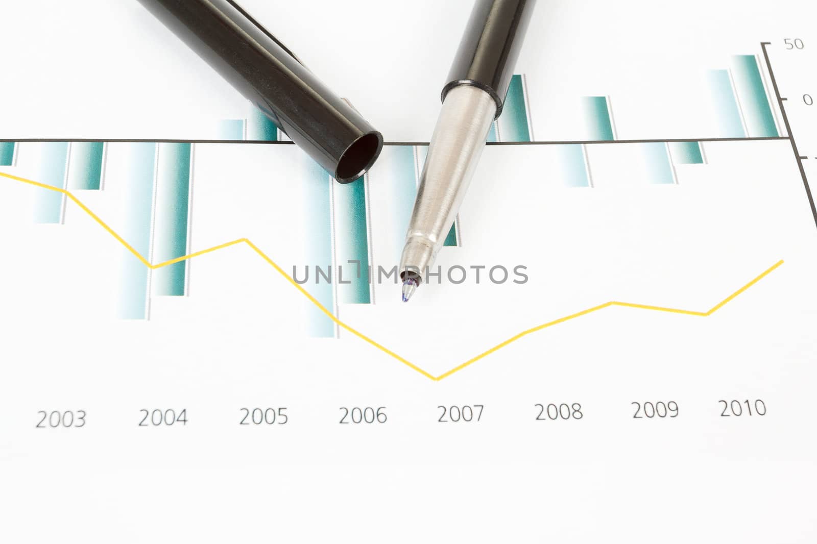 business stock market graphs with black pen