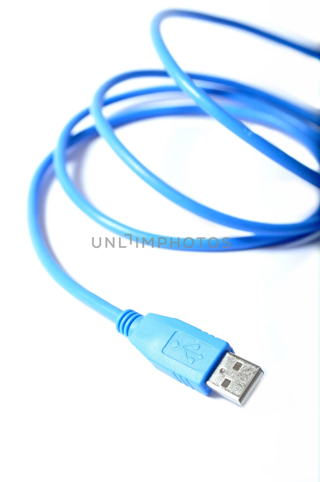 Blue USB cable on wite background