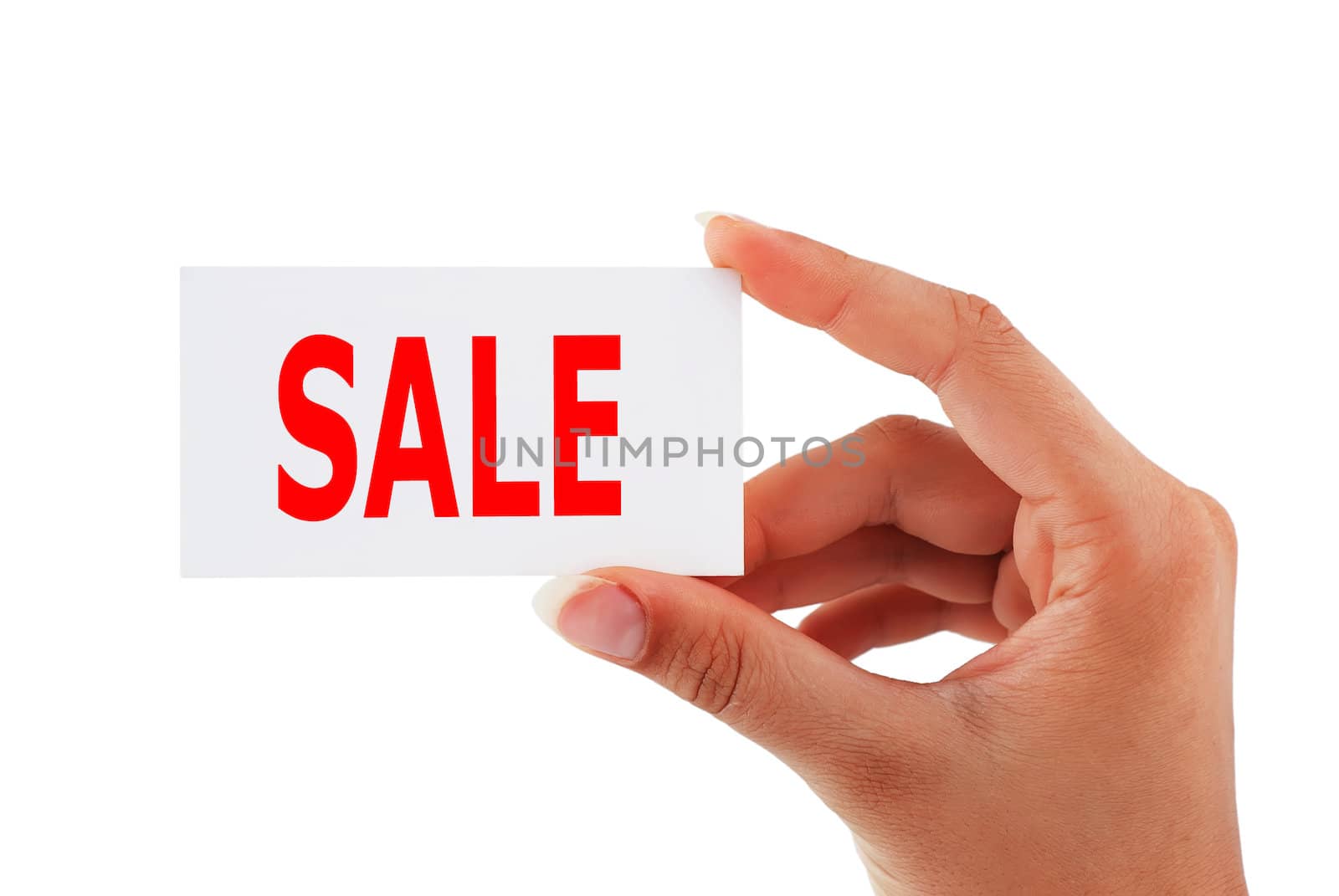 tag sale in hand on a white background