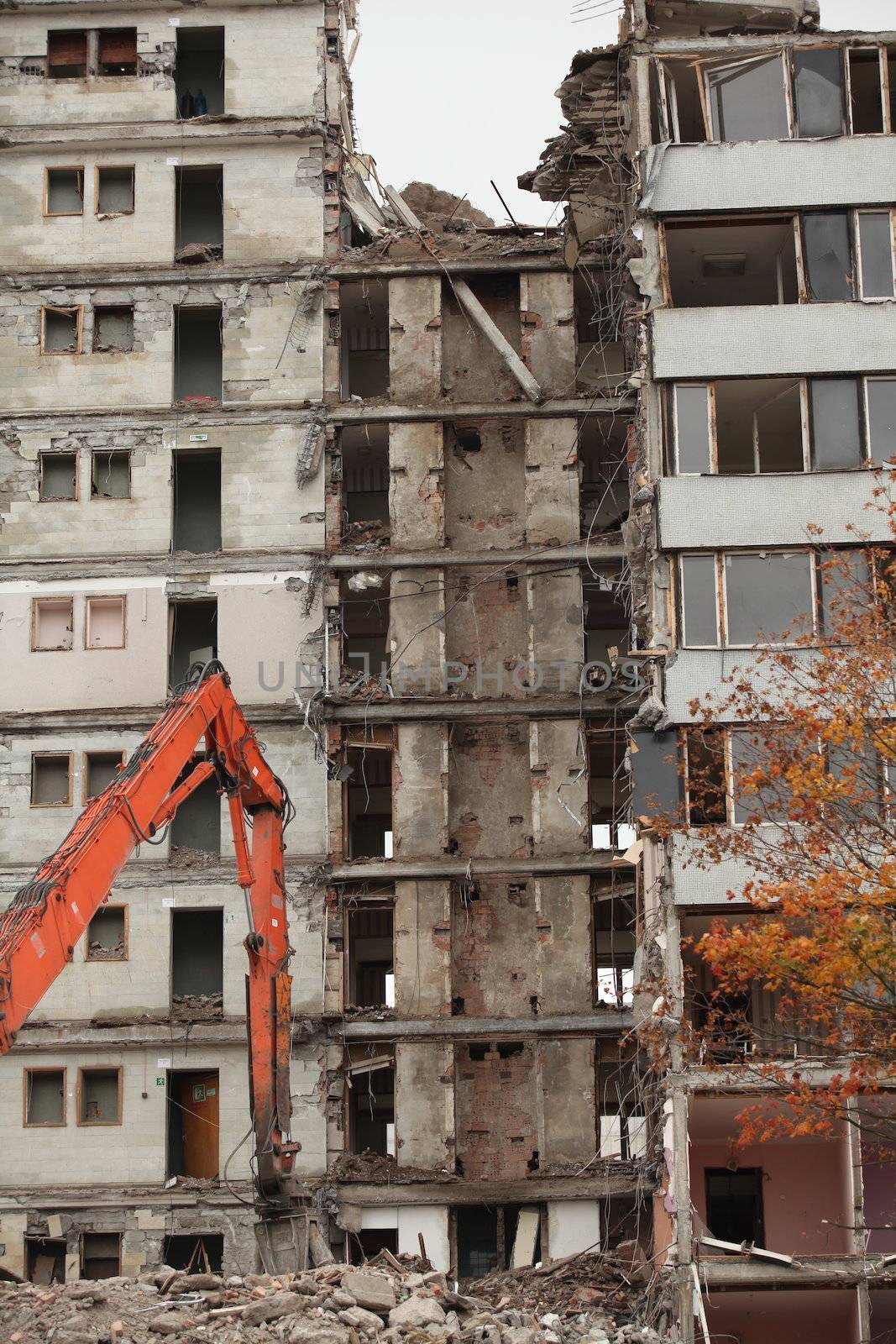 demolition of old buildings for new construction