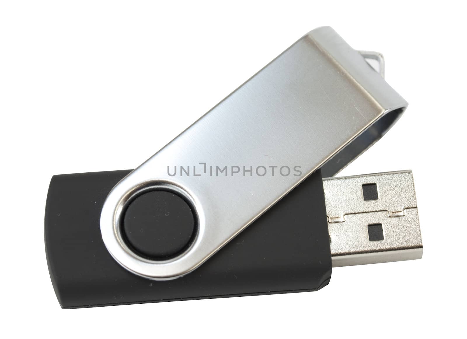 Black and silver USB stick isolated on white background