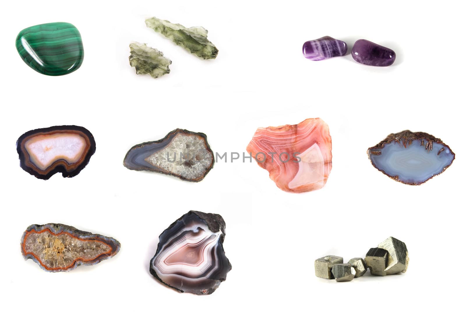 luxury stones in different colors on the white background