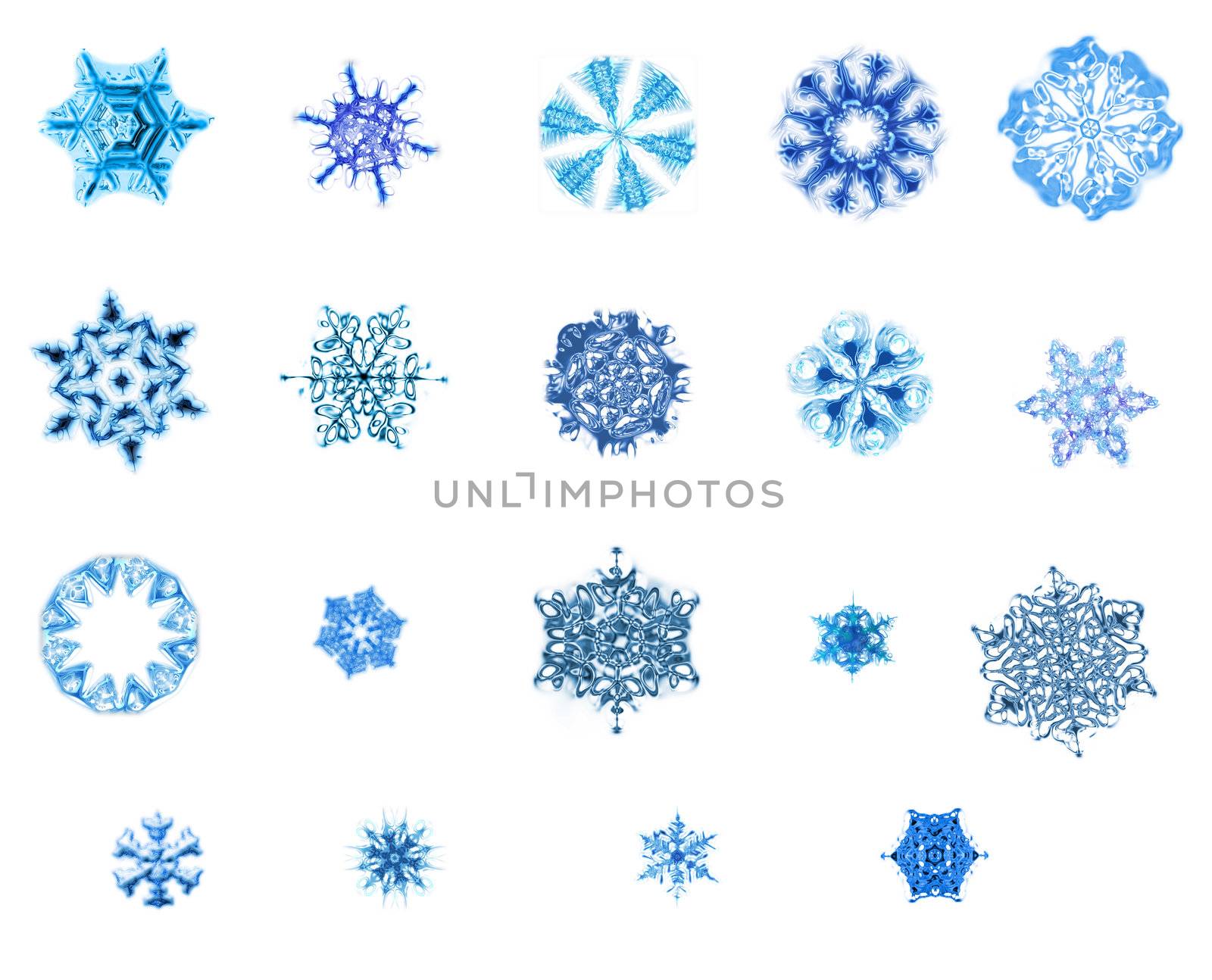 nice blue snow flakes isoletad on the white background