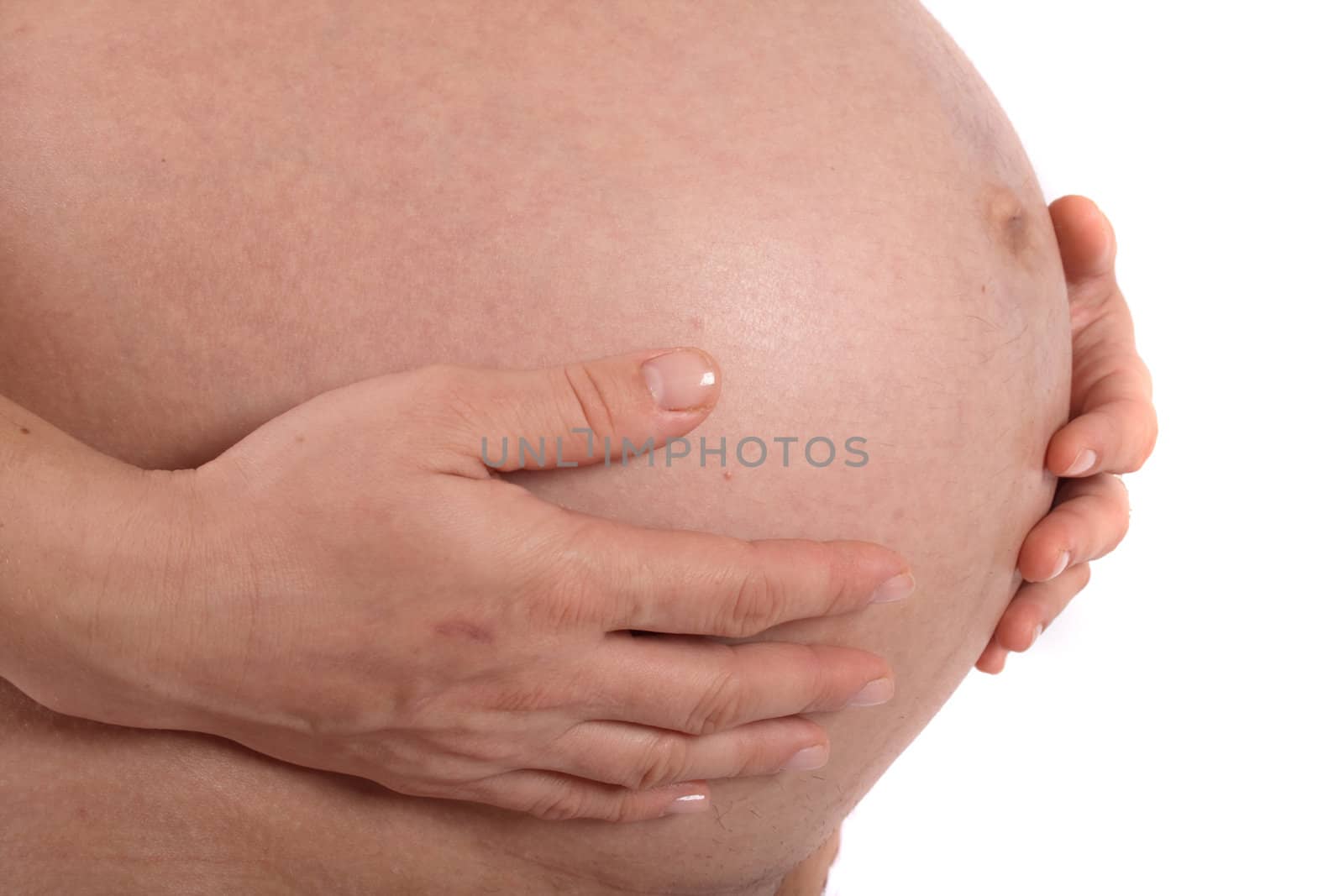 detail of young mother on the white background