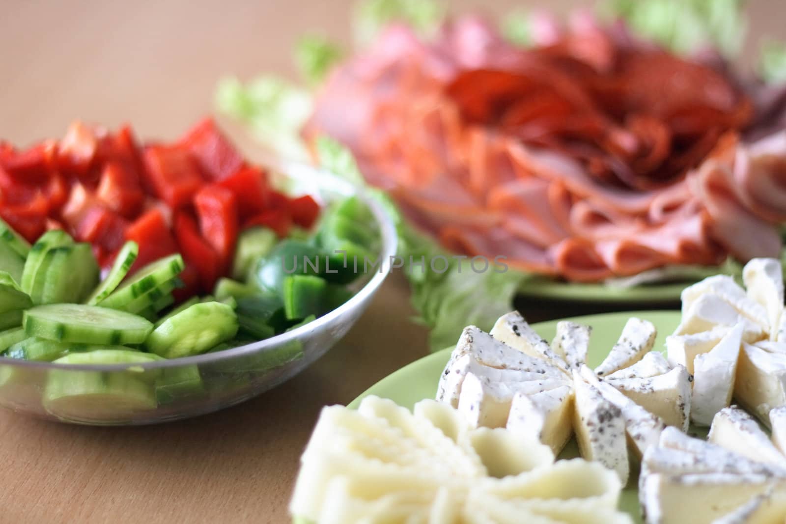 salami and vegetable background by jonnysek