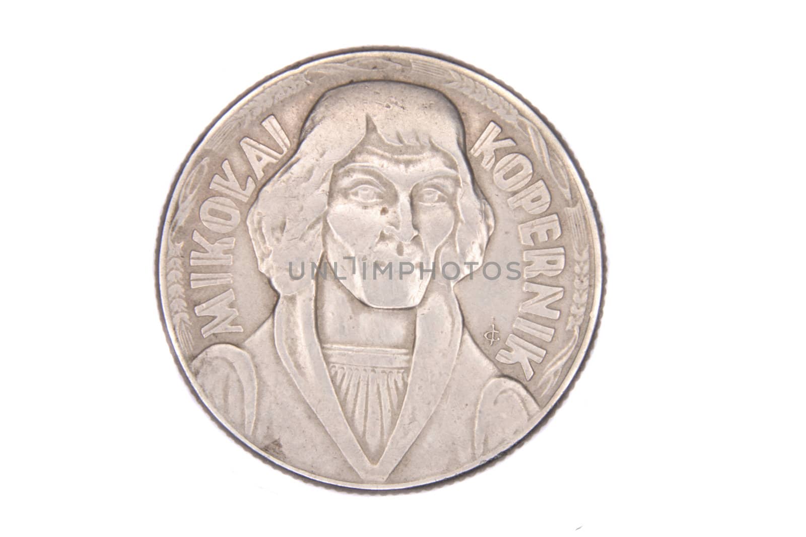 old silver coin on the white background