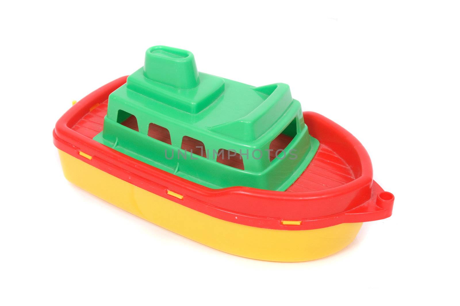 plastic toy boat on the white background