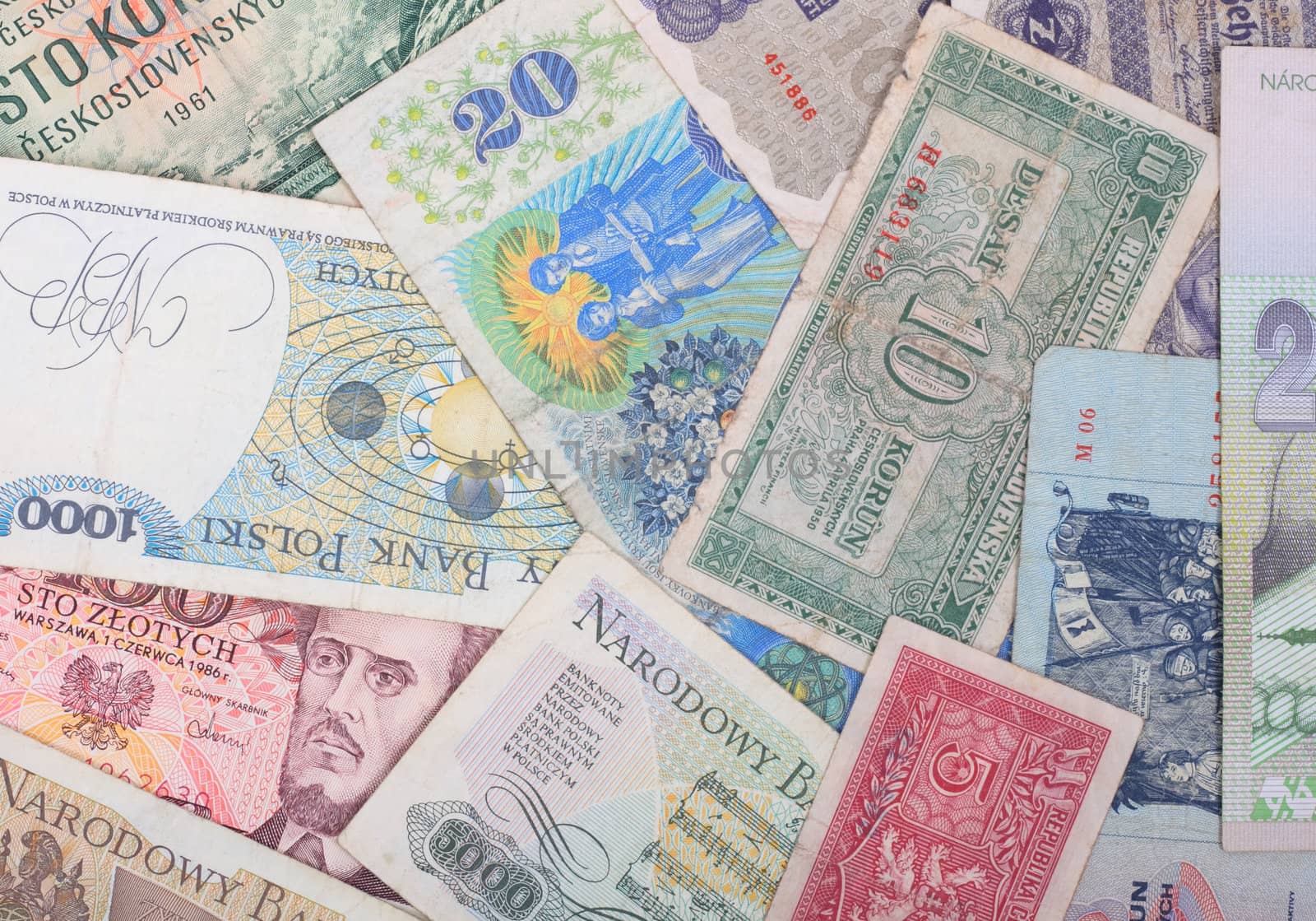 old european money background (czech and slovak republic)