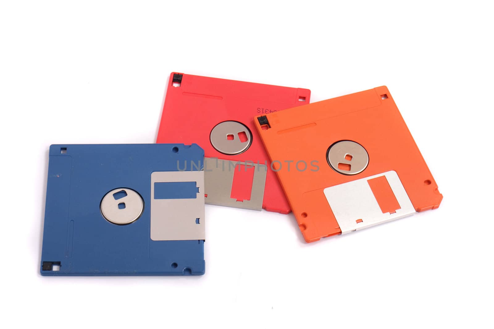 color floppy disks on the white background