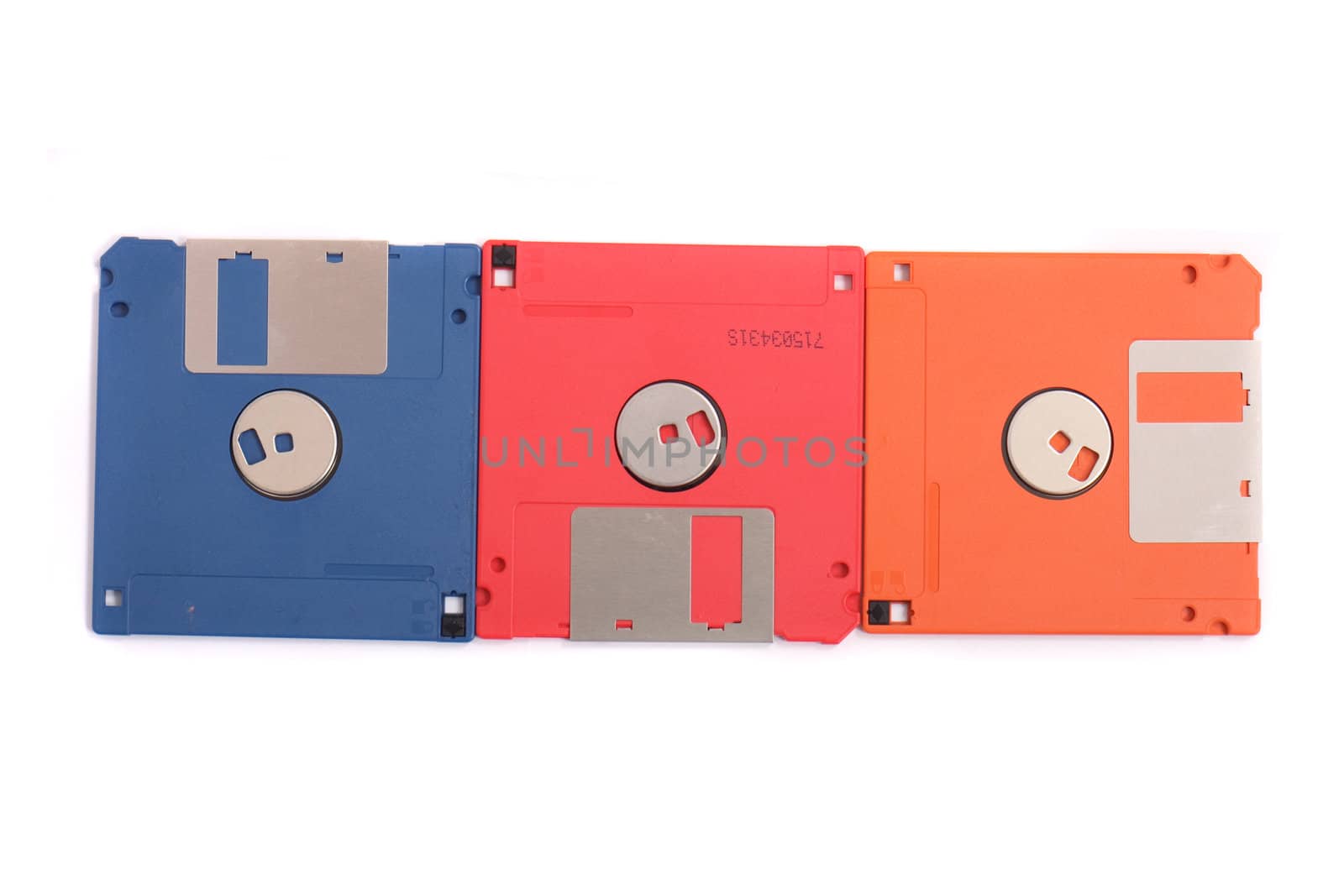 color floppy disks on the white background