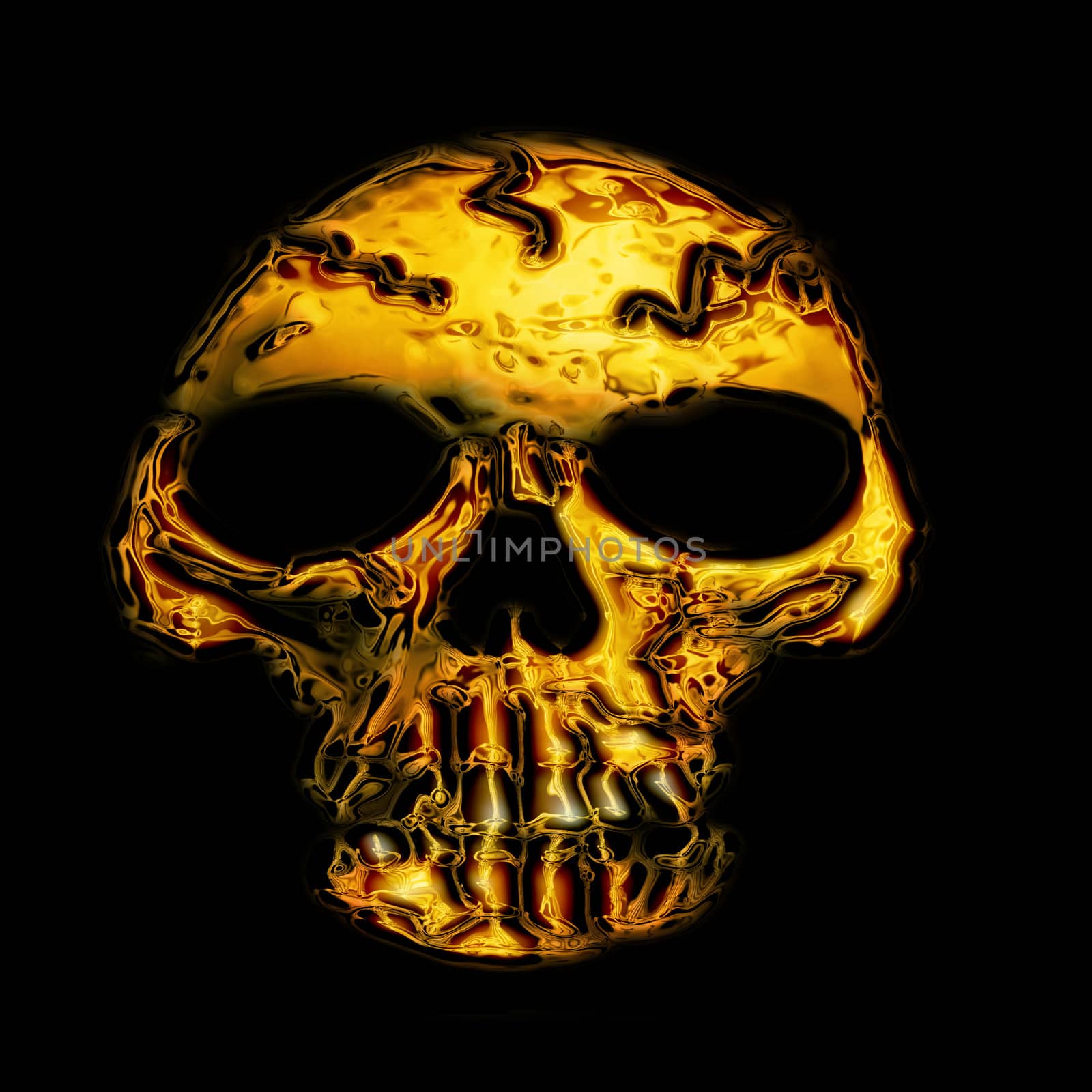 golden skull bone on the black background