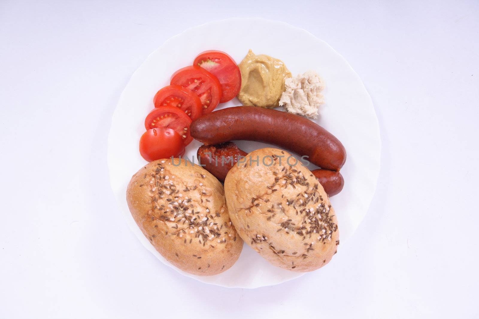 czech wursts isolated on the white background