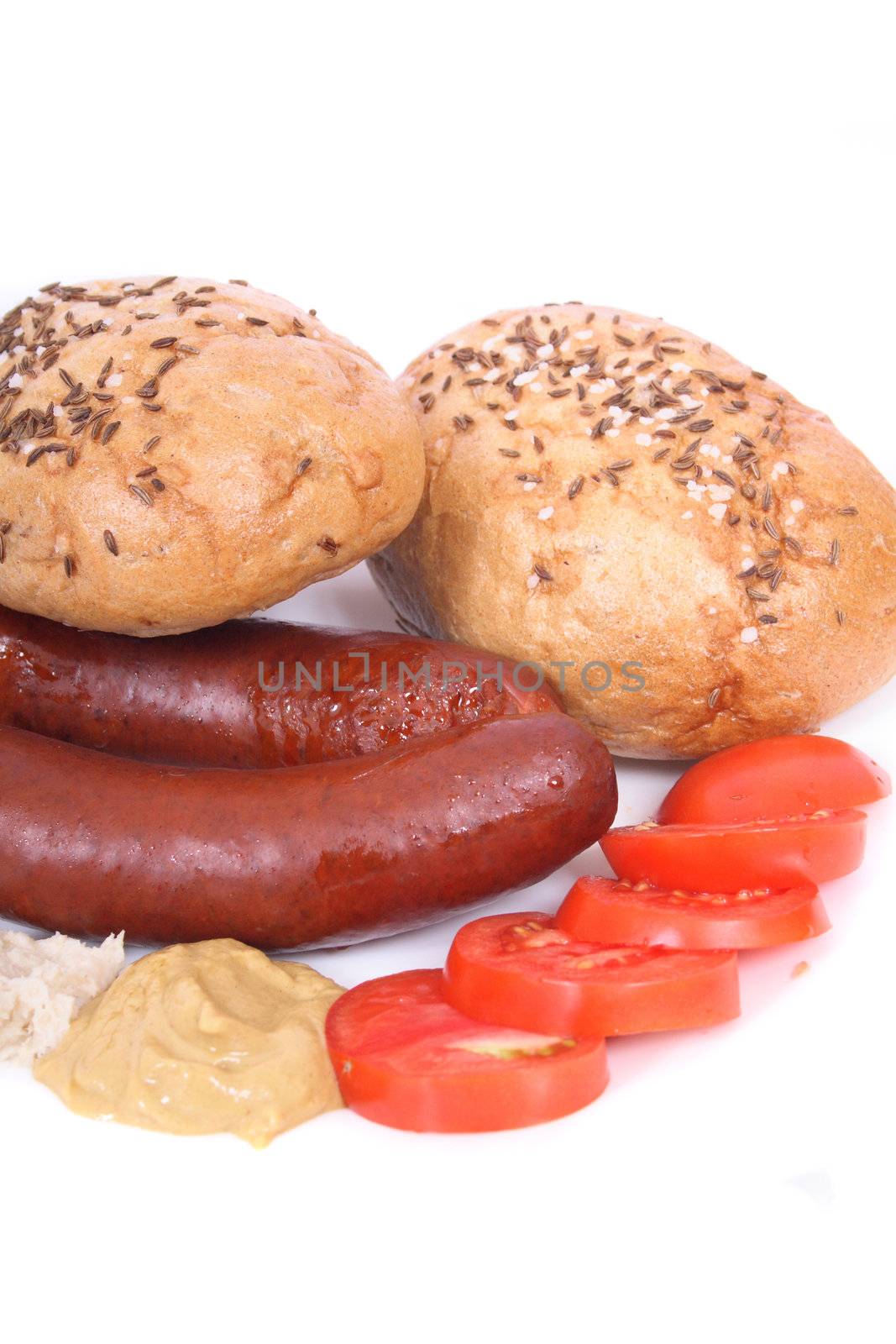 czech wursts isolated on the white background