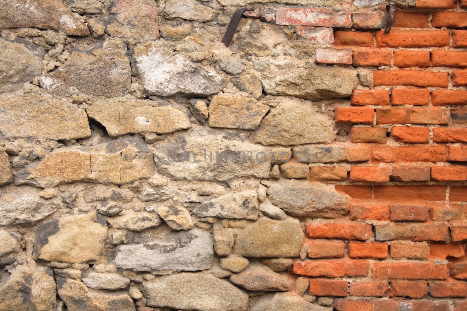 old wall texture from the red bricks and stones
