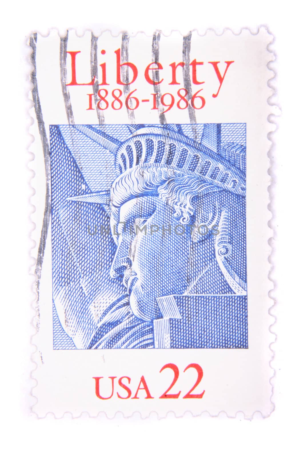 USA postage stamp isolated on the white background