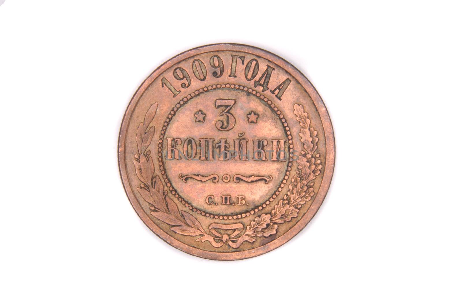old russian coin on the white background