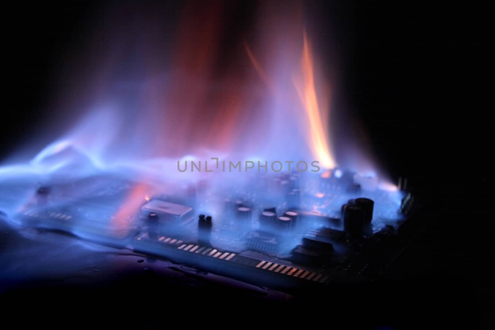 soundcard in the fire on the black background
