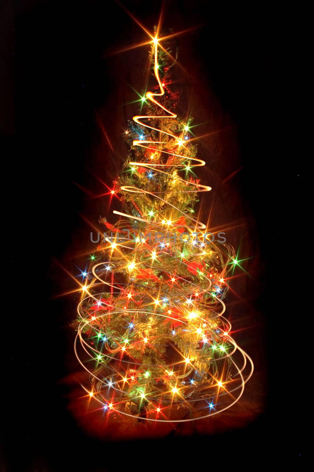 xmas tree from the lights on the black background