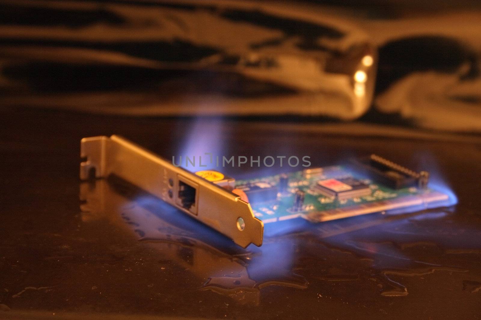 net card in the fire on the black background