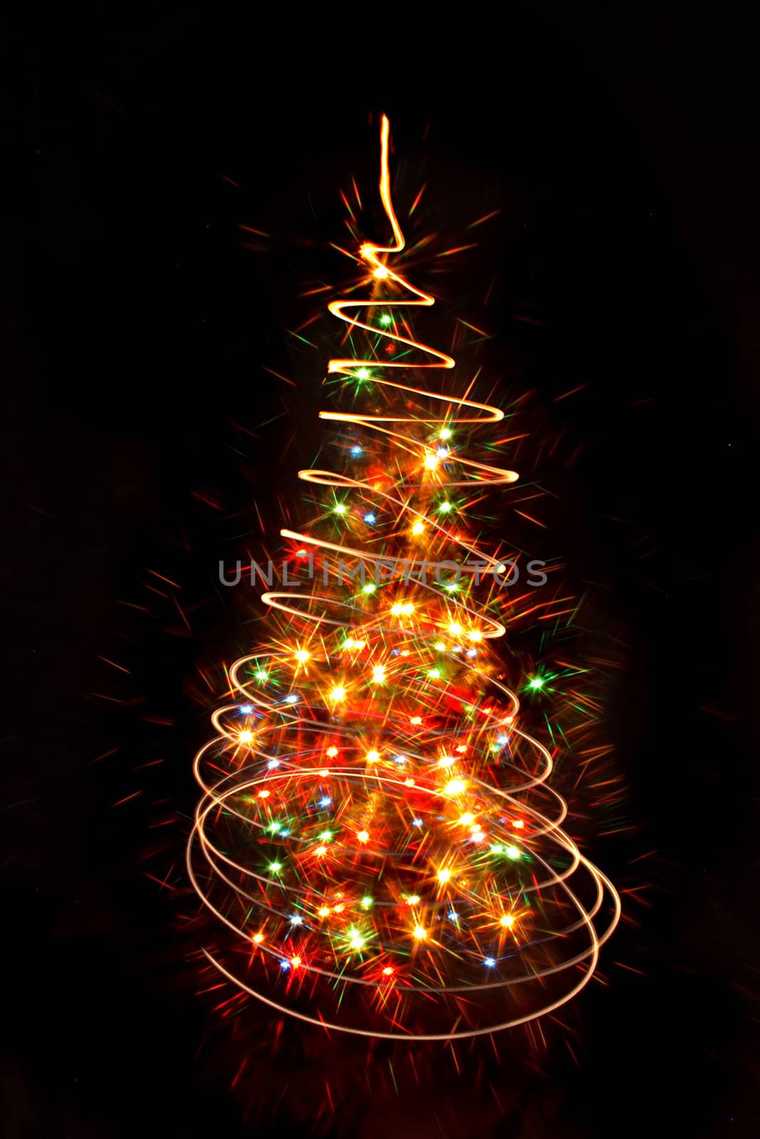 xmas tree from the lights on the black background
