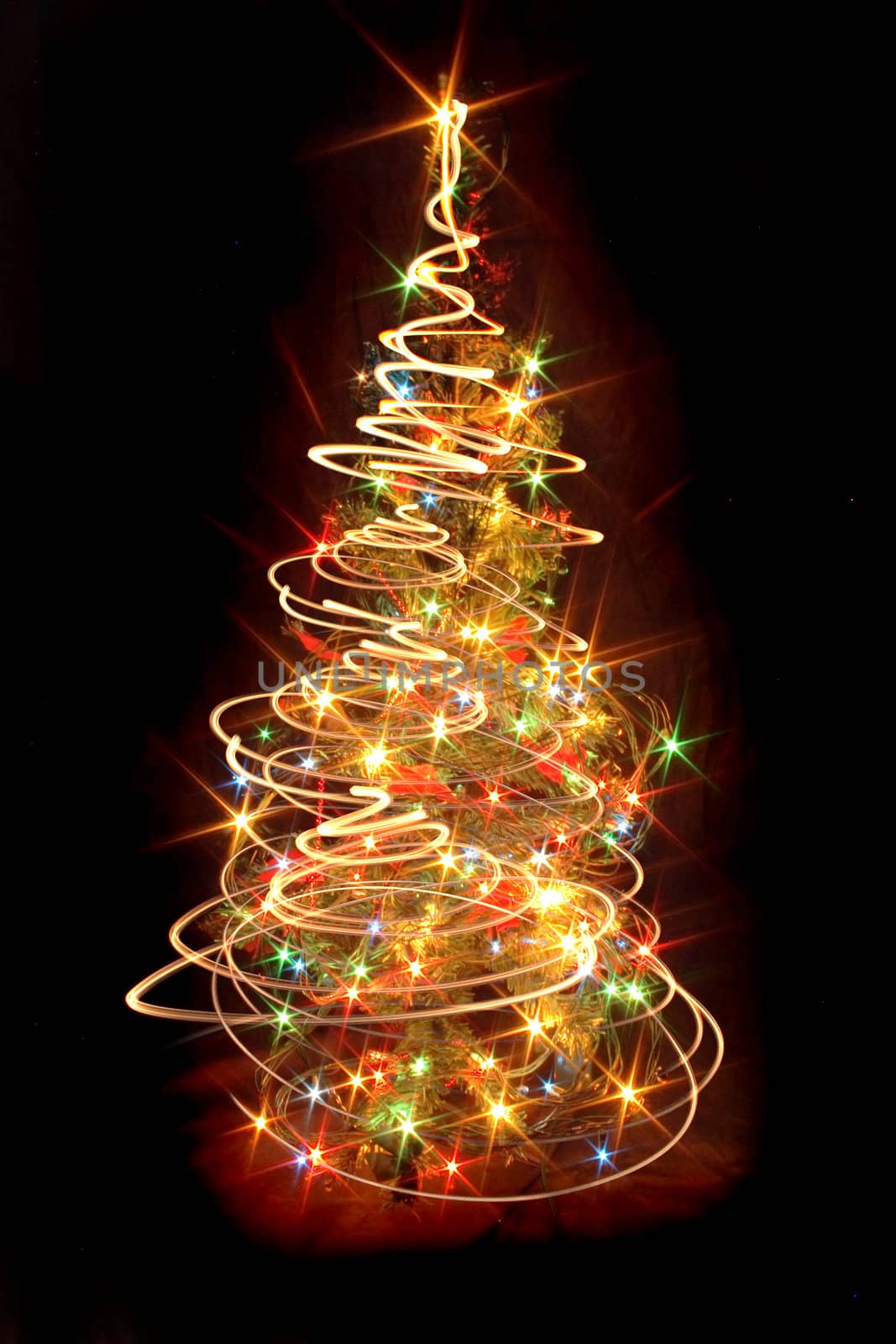 xmas tree from the lights on the black background