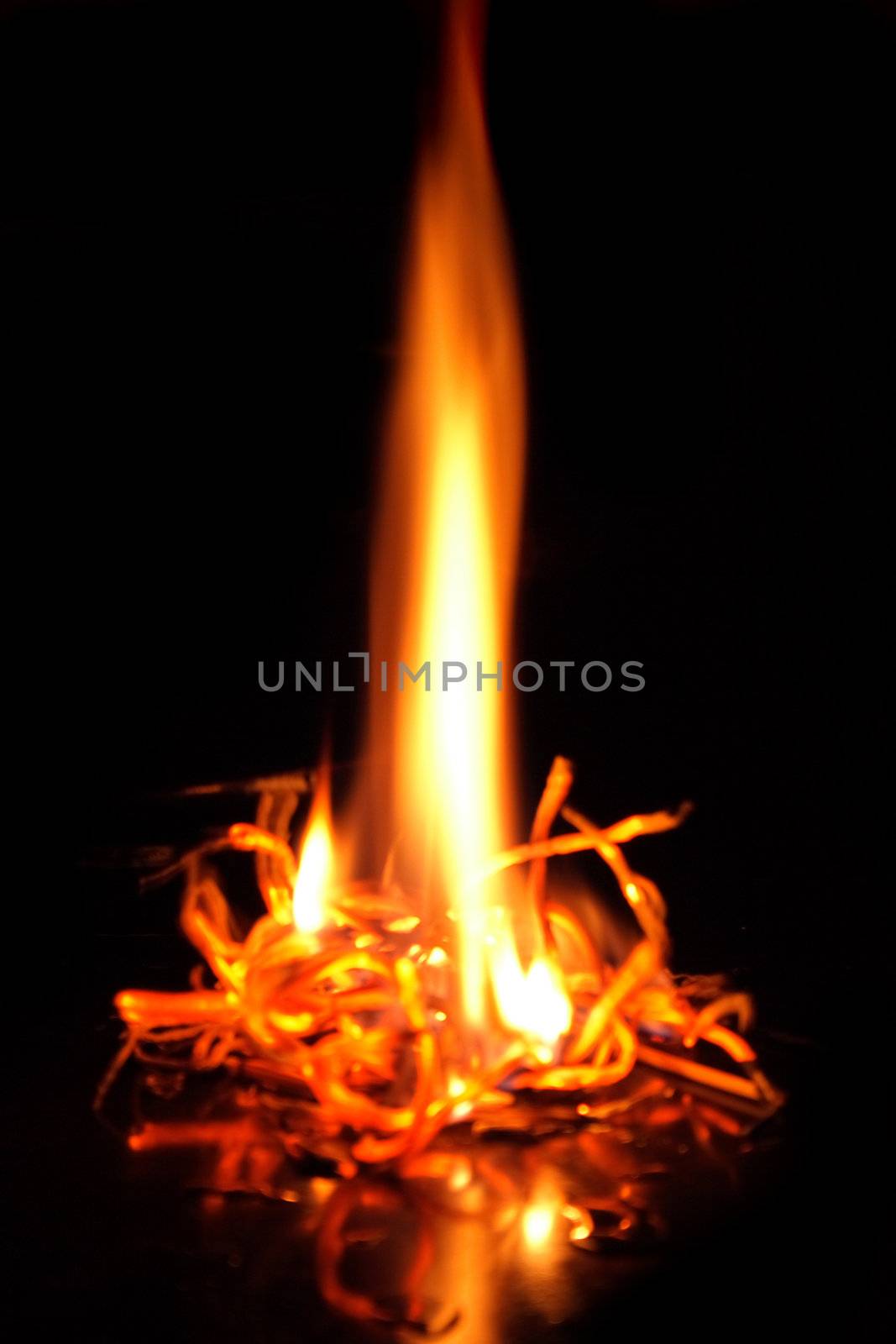 yellow natural fire on the black background