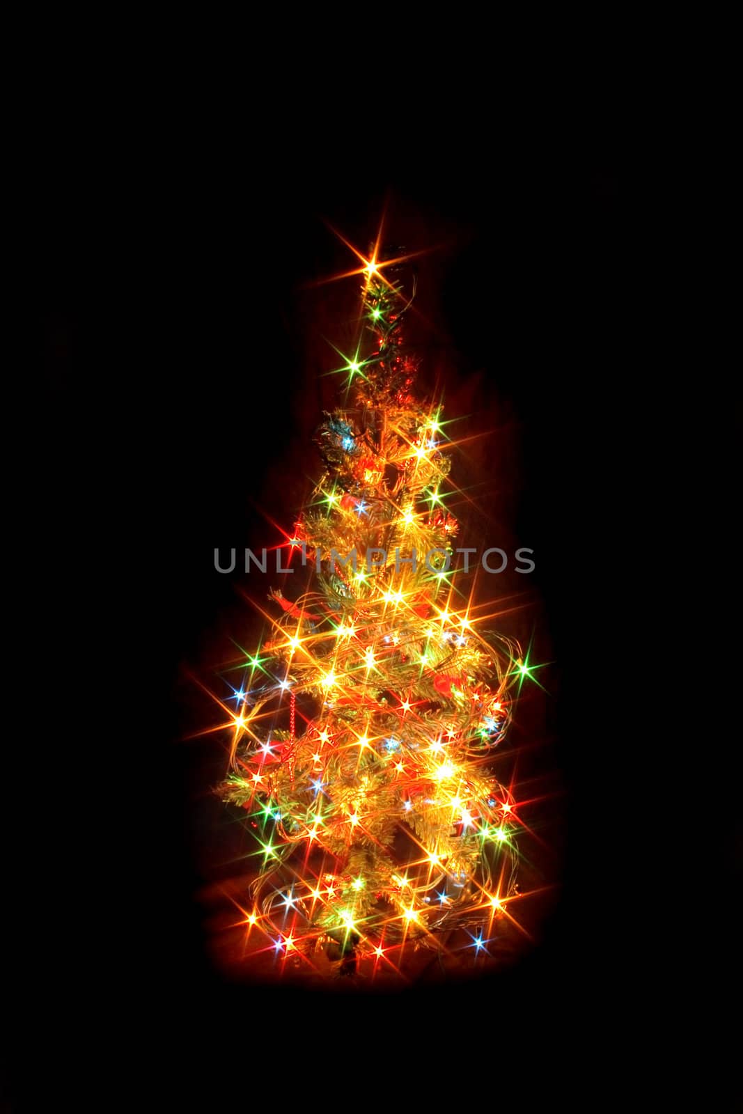 xmas tree from the lights on the black background