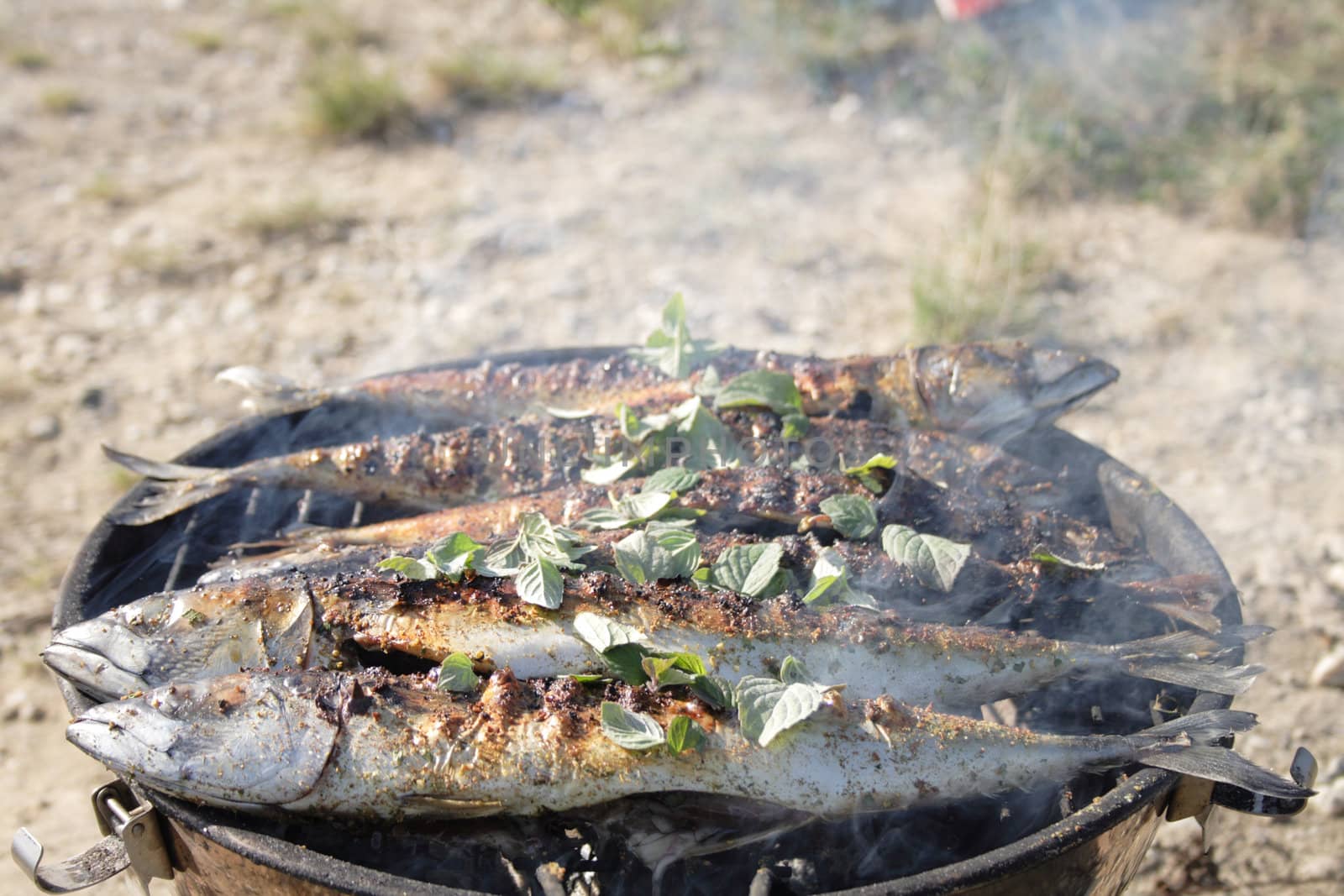 fresh grilled fishes as natural food background