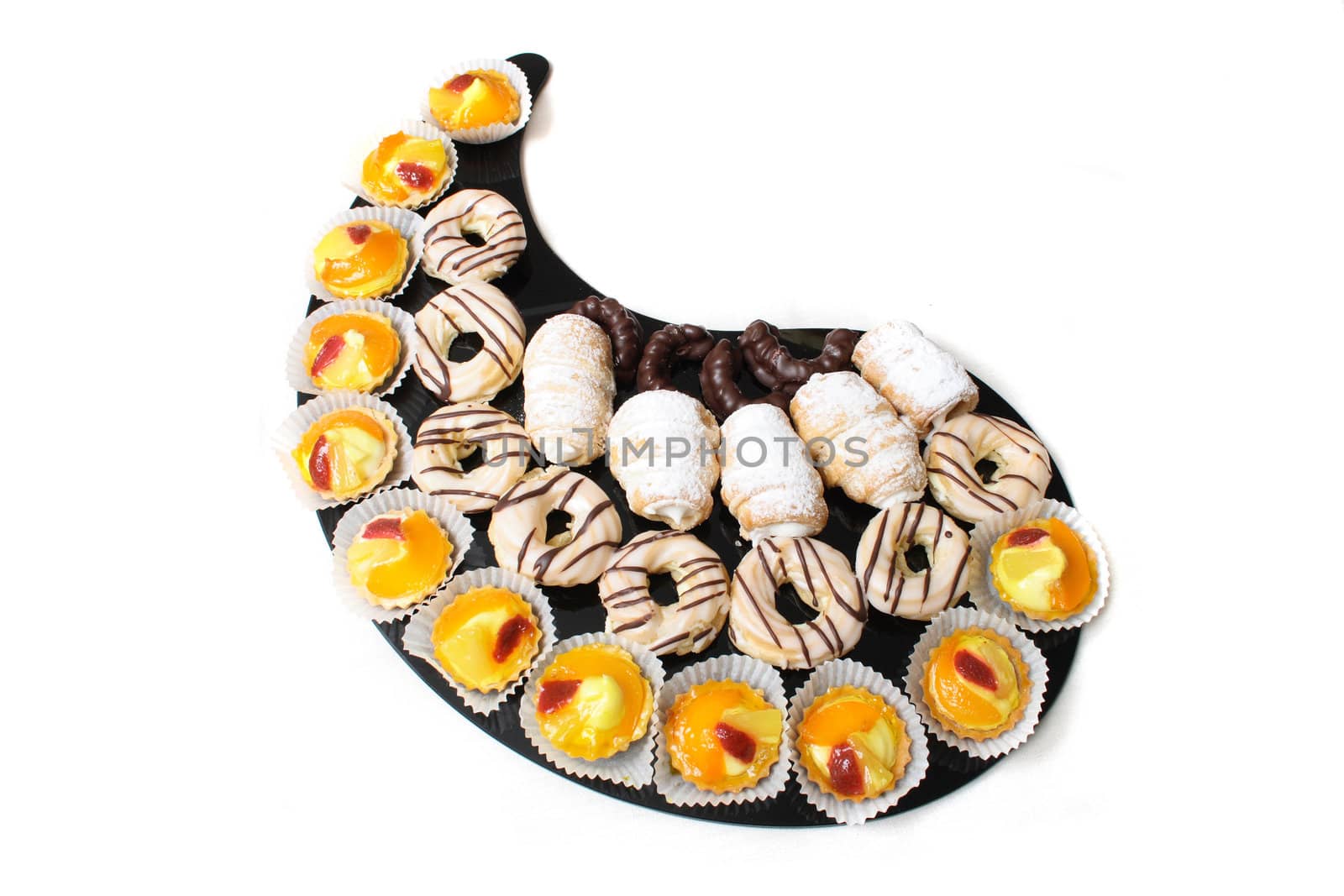 fresh sweet desserts on the white background
