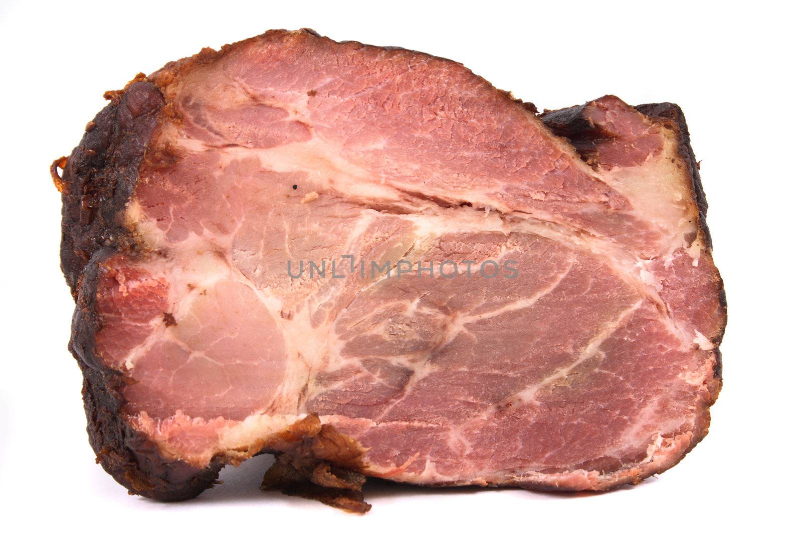 smoked meat from the pig on the white background