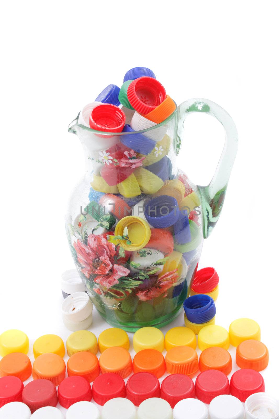 color caps in the glass isolated on the white background