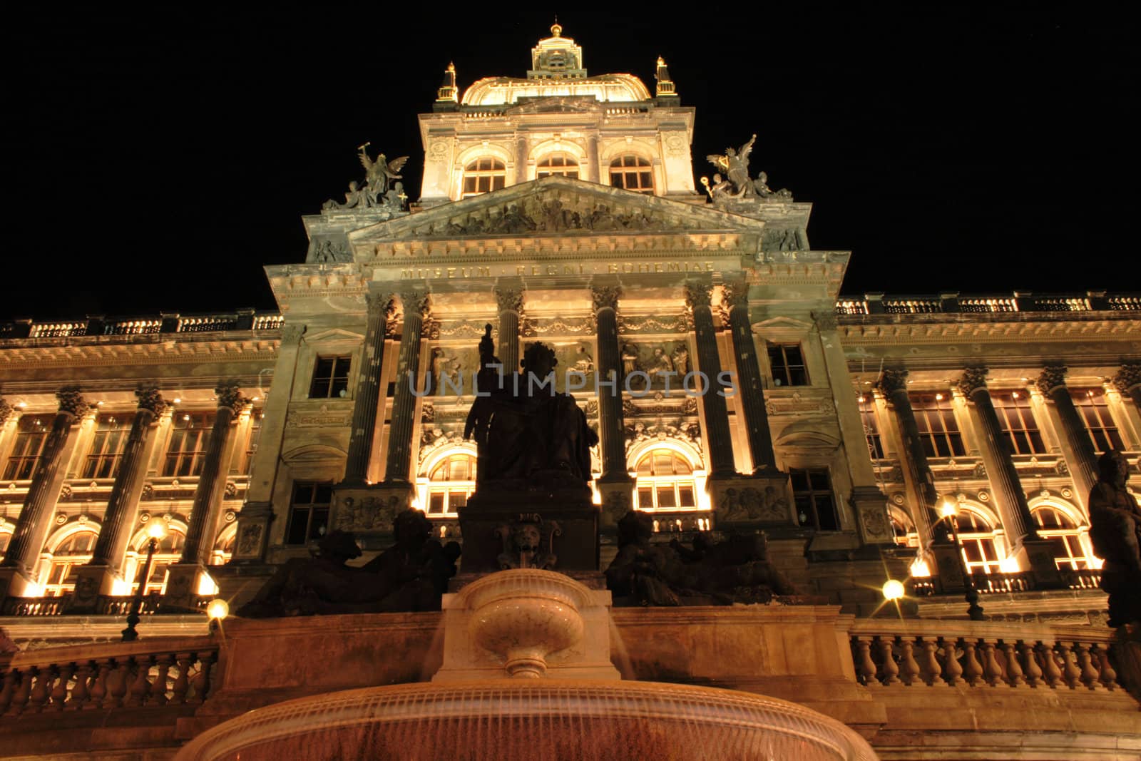 old buildings in Prague in the night - national museum