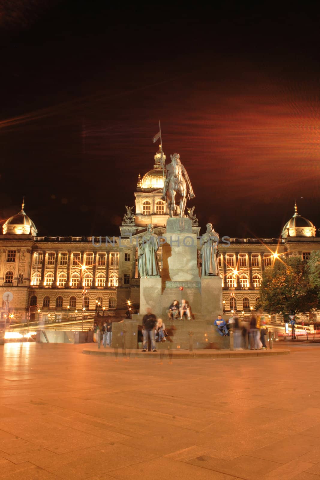 old buildings in Prague in the night - national museum