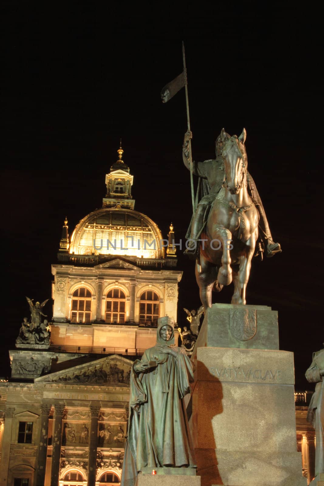 old buildings in Prague in the night - national museum