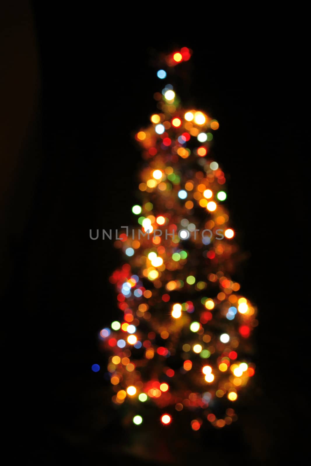 christmas tree from the color lights on the black background
