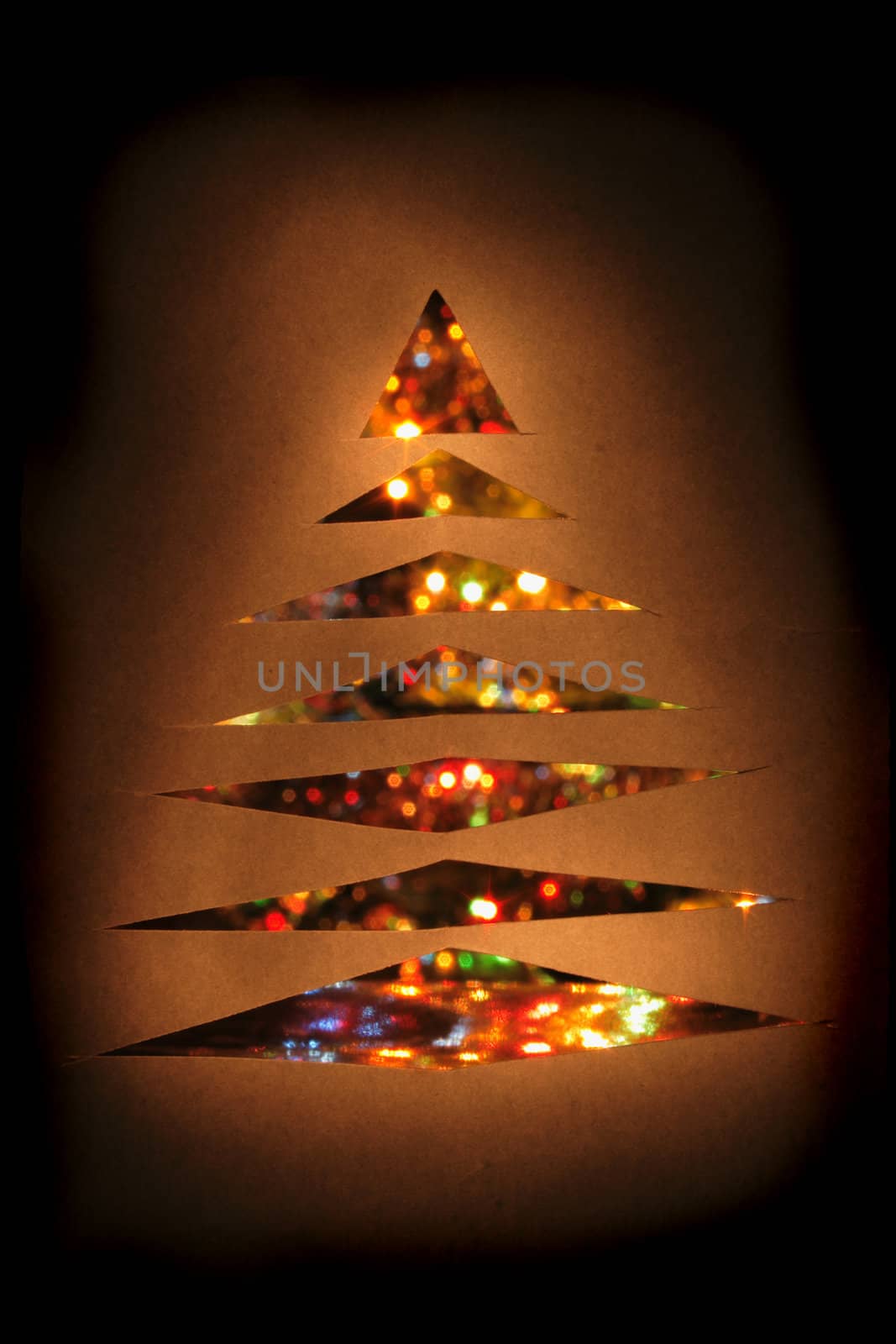 christmas tree from the color lights on the black background