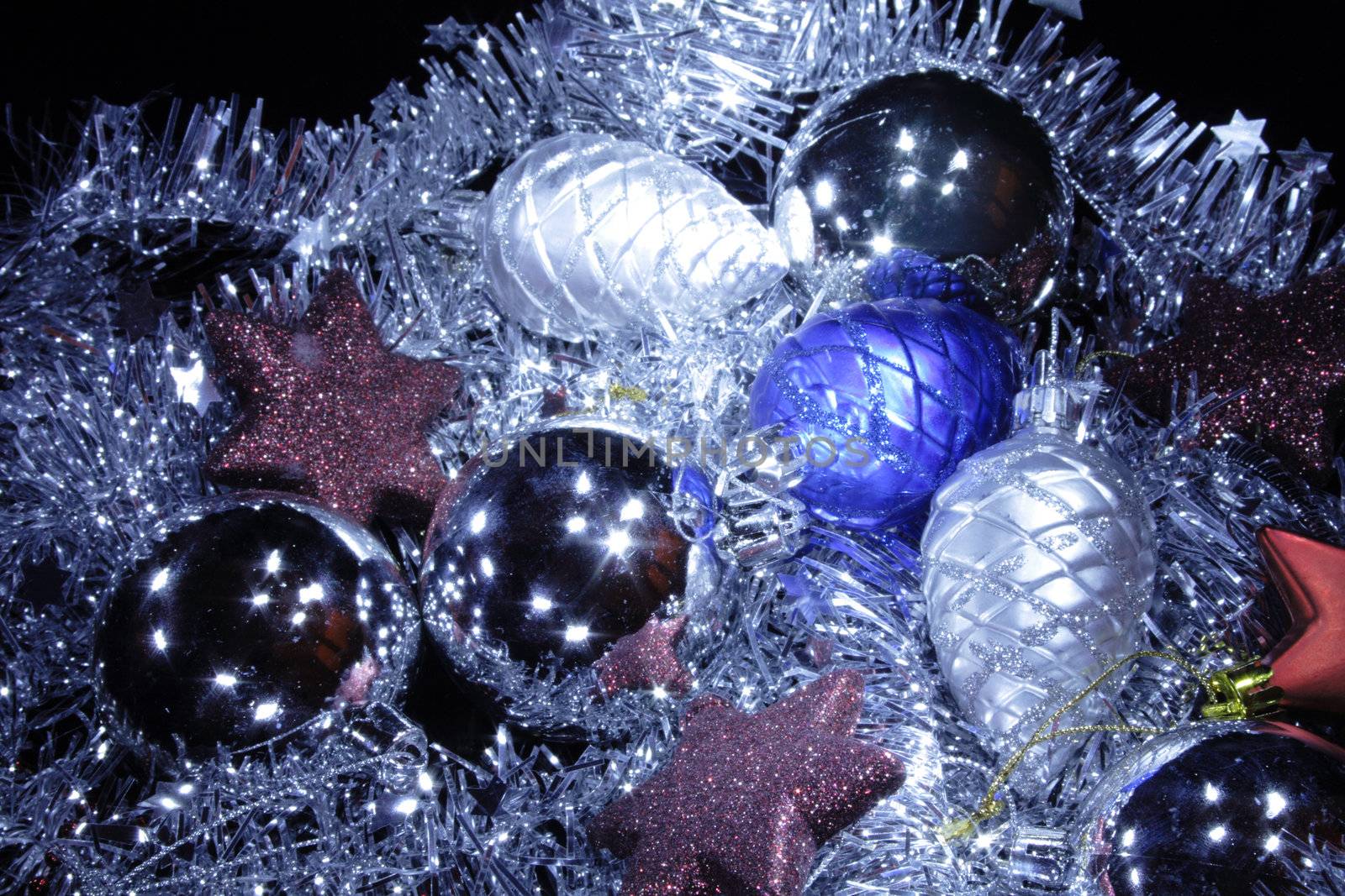 christmas background with the white blue and red decorations