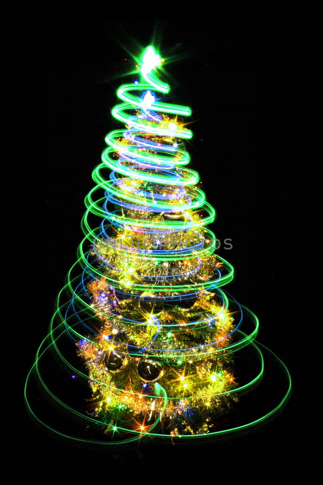 christmas tree isolated on the black background