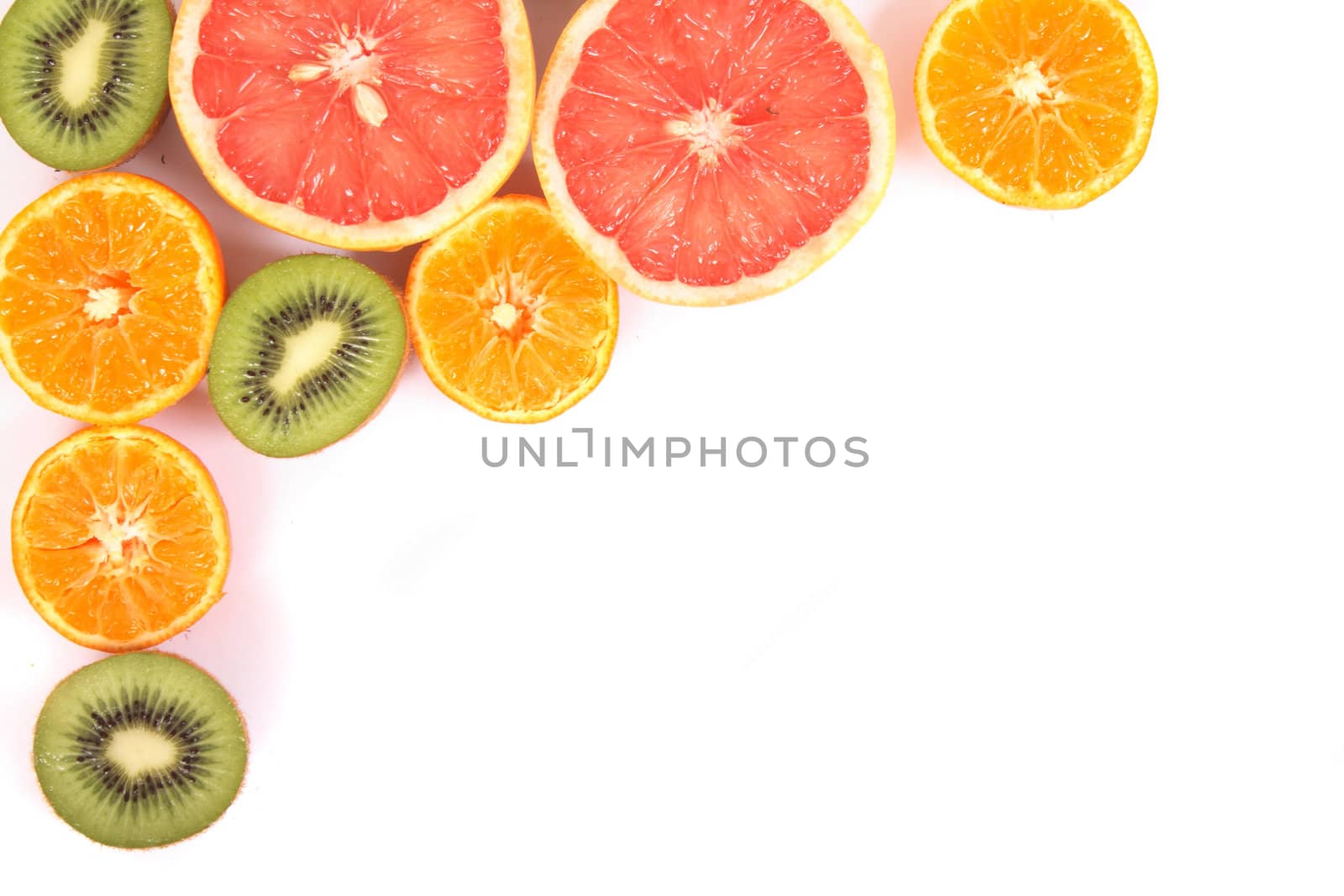fresh fruits (kiwi orange etc..) on the white background