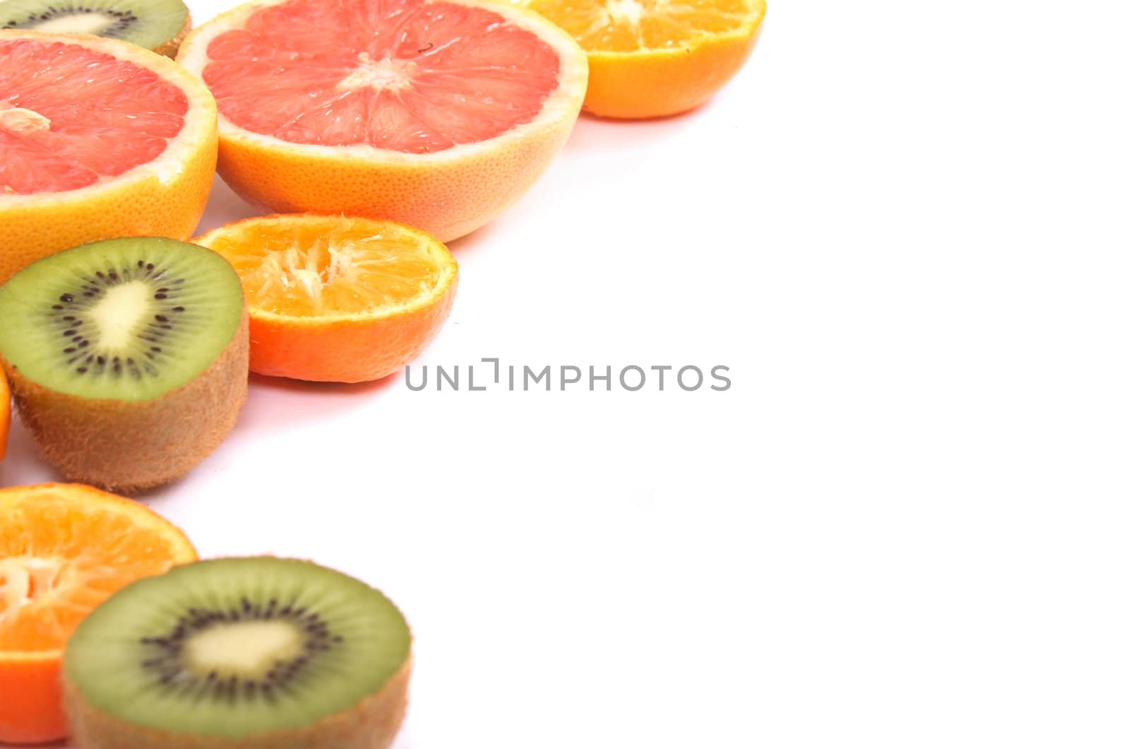 fresh fruits (kiwi orange etc..) on the white background