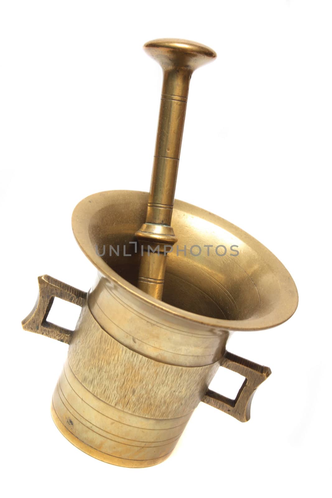 very old mortar on the white background
