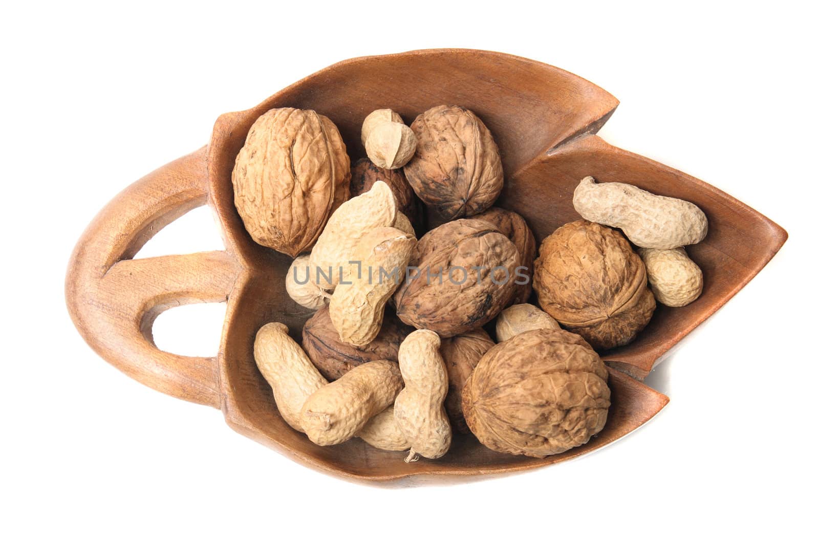 different nuts on the white background
