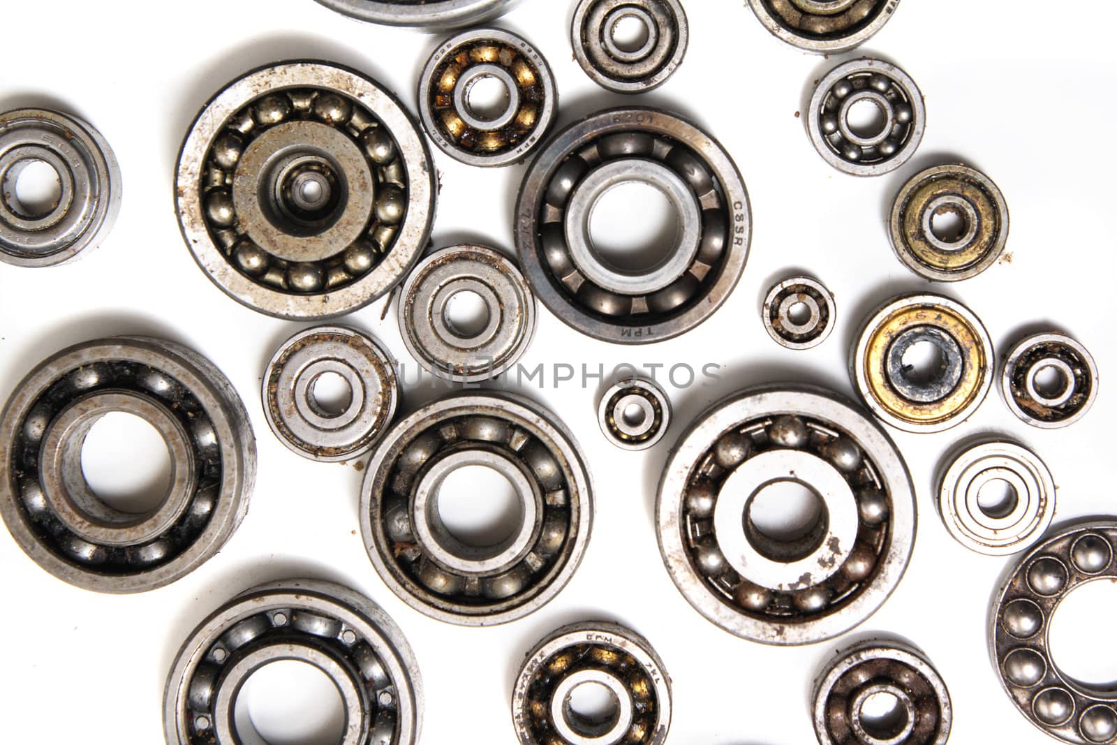 steel bearing background on the white background 