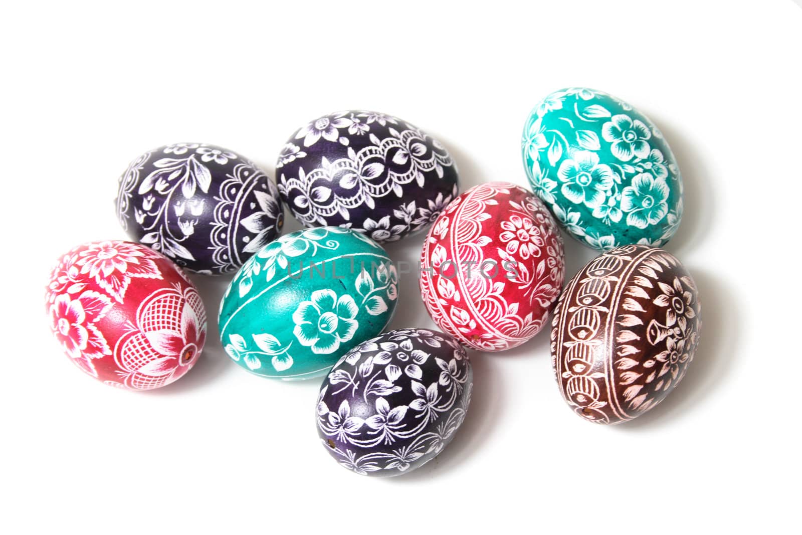 color easter eggs on the white background 